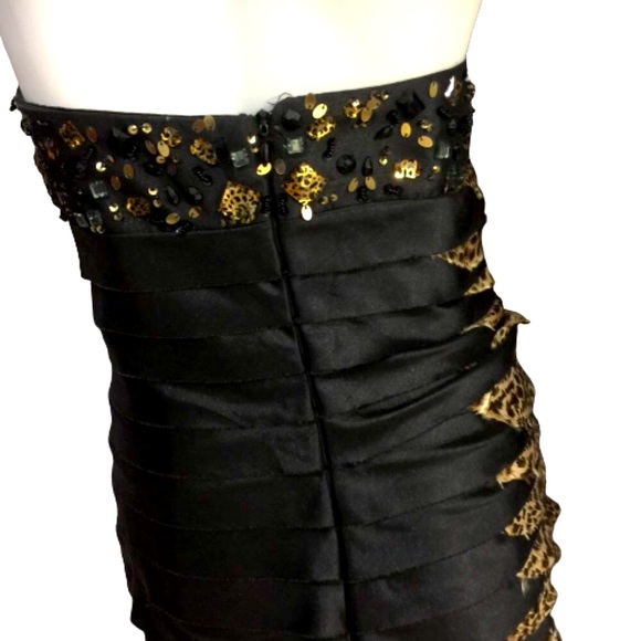 Clarisse Size 8 Black/Leopard Print Mermaid Gown - Picture 4 of 14